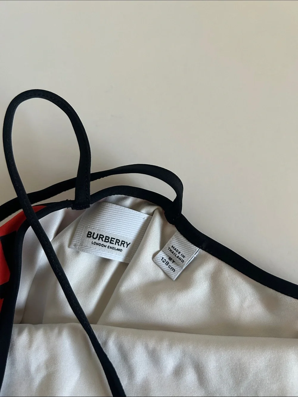 Burberry White and Black Lined Top with Red Accent